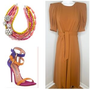 CALVIN KLEIN BROWN STRETCHY MIDI DRESS-NWT-6